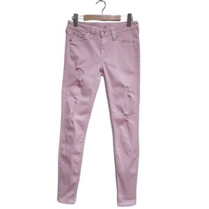 True Religion Women's Super Skinny Distressed Jeans Go Pink Size 25